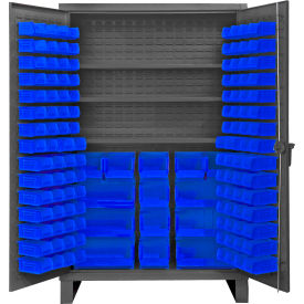 Extra HD Bin Storage Cabinet, 134 Blue Bins, All-Welded, 48-3/16"W x 24-1/8"D x 78"H