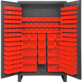 Extra HD Bin Storage Cabinet, 162 Red Bins, All-Welded, 48-3/16"W x 24-1/8"D x 78"H