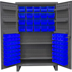 Extra HD Bin Storage Cabinet, 84 Blue Bins, All-Welded, 48-3/16"W x 24-1/8"D x 78"H