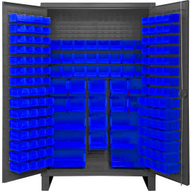 Extra HD Bin Storage Cabinet, 162 Blue Bins, All-Welded, 48-3/16"W x 24-1/8"D x 78"H