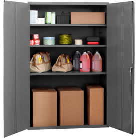 HD Cabinet, 14 Ga., 3 Adj. Shelves, 48"W x 24"D x 72"H, Lockable, Gray