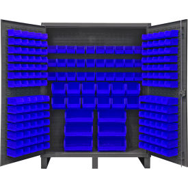 Extra HD Bin Storage Cabinet, 198 Blue Bins, All-Welded, 60-3/16"W x 24-1/8"D x 78"H