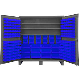 Extra HD Bin Storage Cabinet, 192 Blue Bins, All-Welded, 72-3/16"W x 24-1/8"D x 78"H