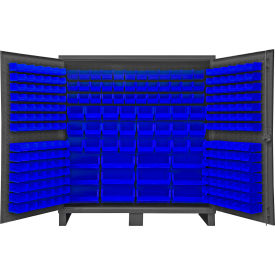 Extra HD Bin Storage Cabinet, 240 Blue Bins, All-Welded, 72-3/16"W x 24-1/8"D x 78"H