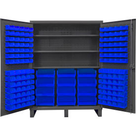Extra HD Bin Storage Cabinet, 156 Blue Bins, All-Welded, 60-3/16"W x 24-1/8"D x 78"H