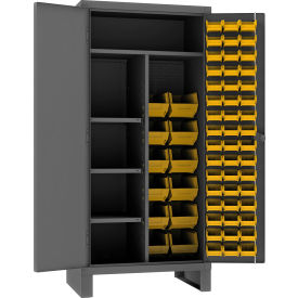 Bin Storage Cabinet, 60 Yellow Bins, All-Welded, 36-3/16"W x 24-1/8"D x 78"H