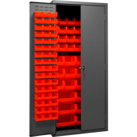 Bin Storage Cabinet, 138 Red Bins, All-Welded, 36"W x 24"D x 84"H