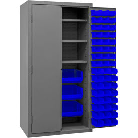 Bin Storage Cabinet, 102 Blue Bins, All-Welded, 36"W x 24"D x 72"H