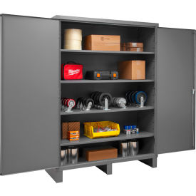 Storage Cabinet, 16 Ga., 4 Adj. Shelves, 60"W x 24"D x 84"H, Lockable, Gray