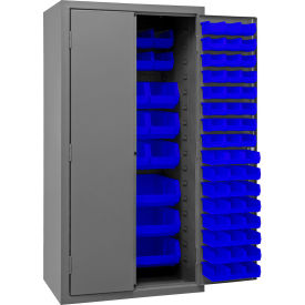 Bin Storage Cabinet, 126 Blue Bins, All-Welded, 36"W x 24"D x 72"H