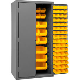 Bin Storage Cabinet, 126 Yellow Bins, All-Welded, 36-1/8"W x 24"D x 72"H