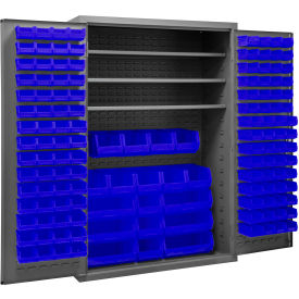 Bin Storage Cabinet, 138 Blue Bins, All-Welded, 48"W x 24"D x 72"H