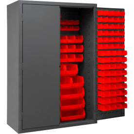 Bin Storage Cabinet, 186 Red Bins, All-Welded, 48"W x 24"D x 72"H