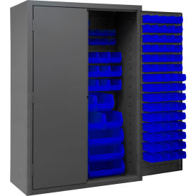 Bin Storage Cabinet, 186 Blue Bins, All-Welded, 48"W x 24"D x 72"H