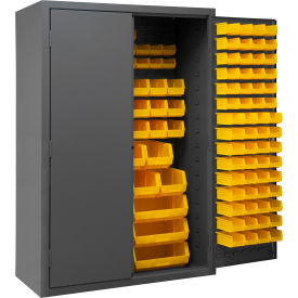 Bin Storage Cabinet, 183 Yellow Bins, All-Welded, 48"W x 24"D x 72"H