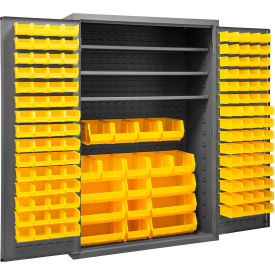 Bin Storage Cabinet, 138 Yellow Bins, All-Welded, 48"W x 24"D x 72"H