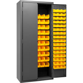 Bin Storage Cabinet, 156 Yellow Bins, All-Welded, 36"W x 18"D x 84"H