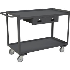 Stock Cart with 2 Shelves, 2 Drawers, 1200 lb. Cap., 54-1/4"L x 24-1/4"W x 37-5/8"H, Gray
