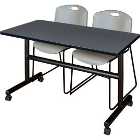 Kobe Training Nesting Table with 2 Zeng Gray Stack Chairs, 48"L x 24"W, Gray