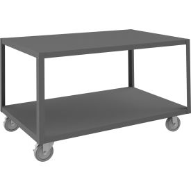 Mobile Machine Table, Steel Square Edge, 2 Shelves, 48-1/4"Wx30-1/4"Dx30-1/16"H, Gray