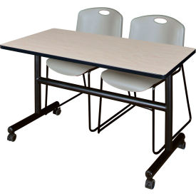Kobe Training Nesting Table with 2 Zeng Gray Stack Chairs, 48"L x 24"W, Maple