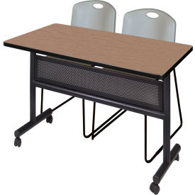 Kobe Privacy Nesting Table with 2 Zeng Gray Stack Chairs, 48"L x 30"W, Noble Oak