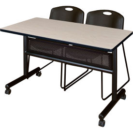 Privacy Nesting Table with 2 Black Stack Chairs, 48"L x 24"W, Maple