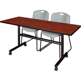 Training Nesting Table with 2 Zeng Gray Stack Chairs, 60"L x 30"W, Cherry