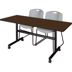 Kobe Training Nesting Table with 2 Zeng Gray Stack Chairs, 60"L x 30"W, Neo Walnut