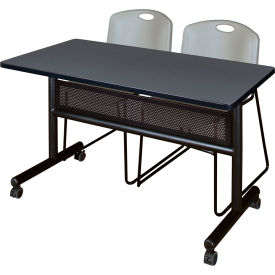Privacy Nesting Table with 2 Zeng Gray Stack Chairs, 48"L x 24"W, Gray