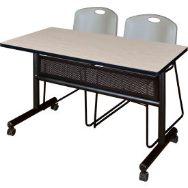 Kobe Privacy Nesting Table with 2 Zeng Gray Stack Chairs, 48"L x 24"W, Maple