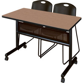 Privacy Nesting Table with 2 Zeng Black Stack Chairs, 48"L x 24"W, Noble Oak