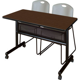 Kobe Privacy Nesting Table with 2 Zeng Gray Stack Chairs, 48"L x 24"W, Neo Walnut