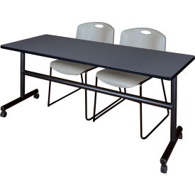 Kobe Training Nesting Table with 2 Zeng Gray Stack Chairs, 72"L x 30"W, Gray