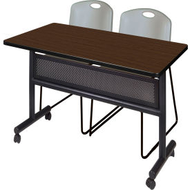 Privacy Nesting Table with 2 Zeng Gray Stack Chairs, 48"L x 30"W, Neo Walnut