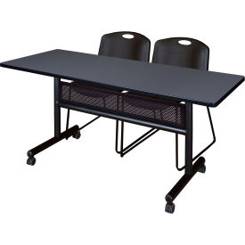Privacy Nesting Table with 2 Black Stack Chairs, 60"L x 24"W, Gray