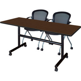 Training Nesting Table with 2 Cadence Nesting Chairs, 60"L x 24"W, Neo Walnut