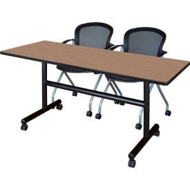 Training Nesting Table with 2 Cadence Nesting Chairs, 60"L x 24"W, Noble Oak