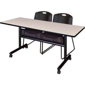 Kobe Privacy Nesting Table with 2 Zeng Black Stack Chairs, 60"L x 24"W, Maple
