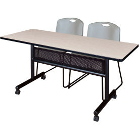 Privacy Nesting Table with 2 Zeng Gray Stack Chairs, 60"L x 24"W, Maple