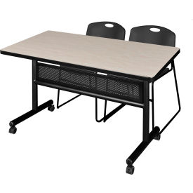 Privacy Nesting Table with 2 Black Stack Chairs, 48"L x 30"W, Maple