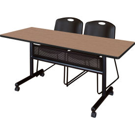 Privacy Nesting Table with 2 Black Stack Chairs, 60"L x 24"W, Noble Oak