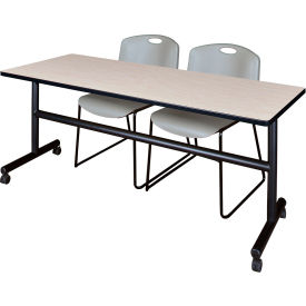 Kobe Training Nesting Table with 2 Zeng Gray Stack Chairs, 72"L x 24"W, Maple