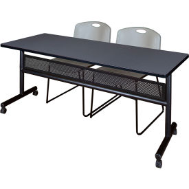 Kobe Privacy Nesting Table with 2 Zeng Gray Stack Chairs, 72"L x 24"W, Gray