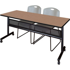 Kobe Privacy Nesting Table with 2 Zeng Gray Stack Chairs, 72"L x 24"W, Noble Oak