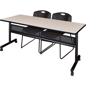 Privacy Nesting Table with 2 Zeng Black Stack Chairs, 72"L x 24"W, Maple