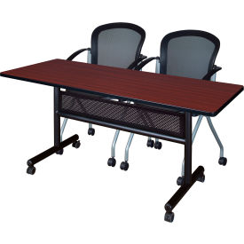 Privacy Nesting Table with 2 Cadence Nesting Chairs, 60"L x 24"W, Mahogany