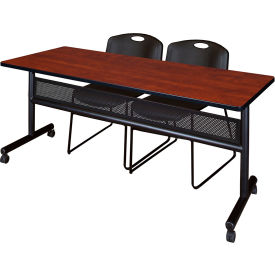 Privacy Nesting Table with 2 Zeng Black Stack Chairs, 72"L x 24"W, Cherry