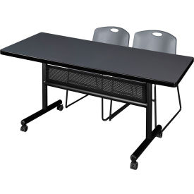 Privacy Nesting Table with 2 Zeng Gray Stack Chairs, 72"L x 30"W, Gray