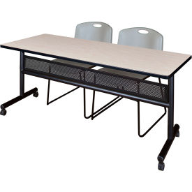 Kobe Privacy Nesting Table with 2 Zeng Gray Stack Chairs, 72"L x 24"W, Maple